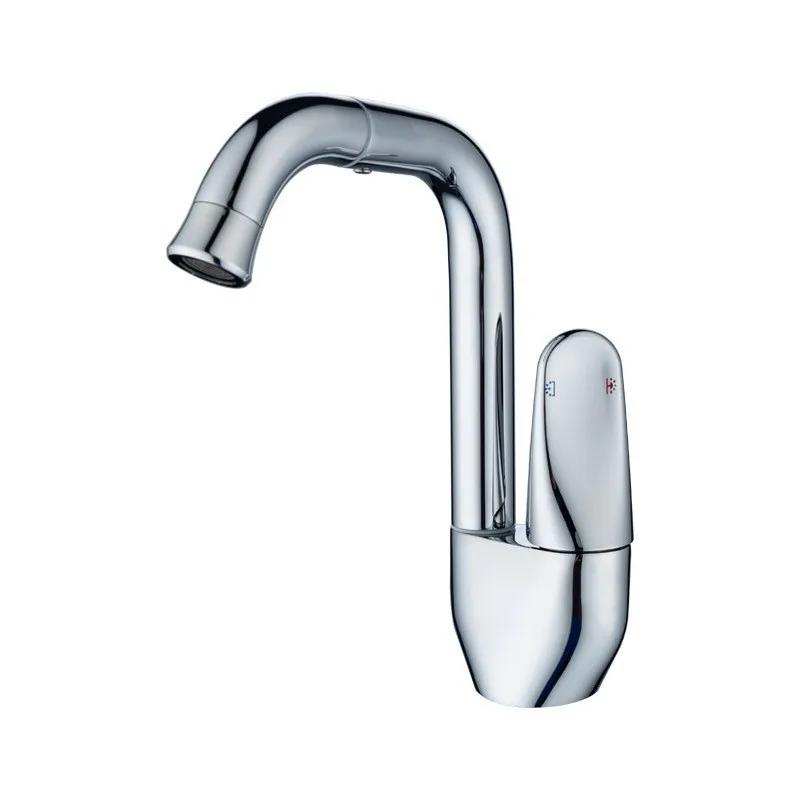 

Single Handle Copper Bathroom Faucet Washbasin Faucets Deck Mounted 360° Rotation Household Hot and Cold Mixer Tap серебряный