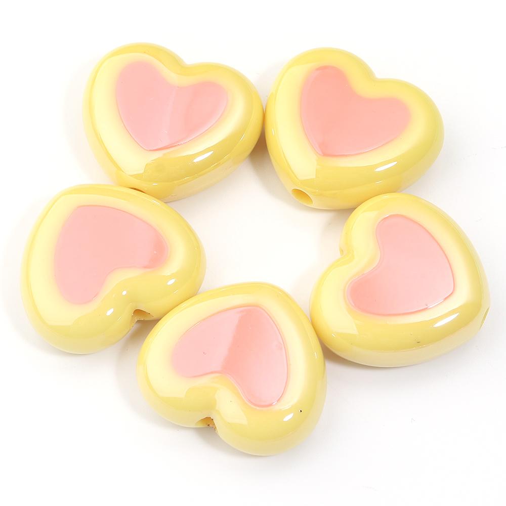 5pcs/lot Colorful Heart Acrylic Beads Big Hole Loose Spacer Beads For DIY Craft Bracelet Phone Chains Jewelry Making Accessories
