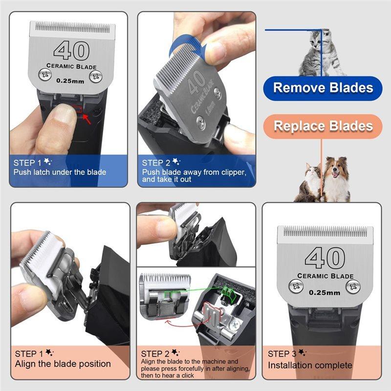 B08B-For Andis, Oster A5, Wahl KM Series Pet Dog Grooming Clipper Detachable Blade Size 40 Animal Clippers