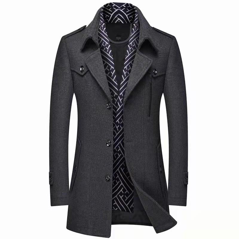 Men`s Double Collar Woolen Coat -
