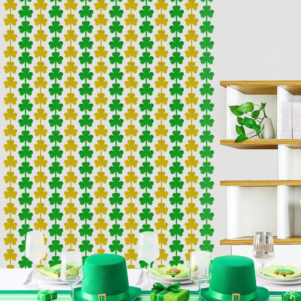 87in Bright Rain Silk Curtain St. Patrick's Day Party Gold Green Background Curtain Irish Festival Decoration Supplies