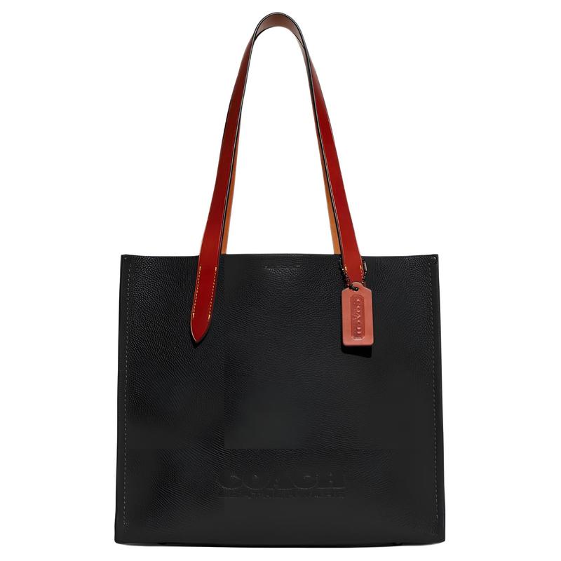 

COACH shoulder bag Relay Tote 34 Magnetic closure Pebbled pattern with waxed vegetable leather and signature coated canvas Handbag Regular Women s чорний
