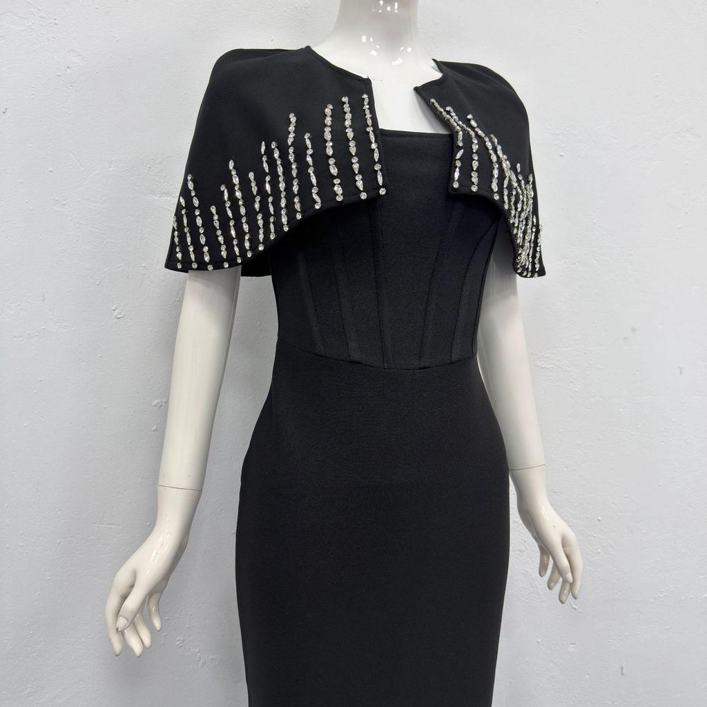 Europäisches & Amerikanisches Elegantes Damen-Strassschal-Schmal geschnittenes Bandage-Abendkleid