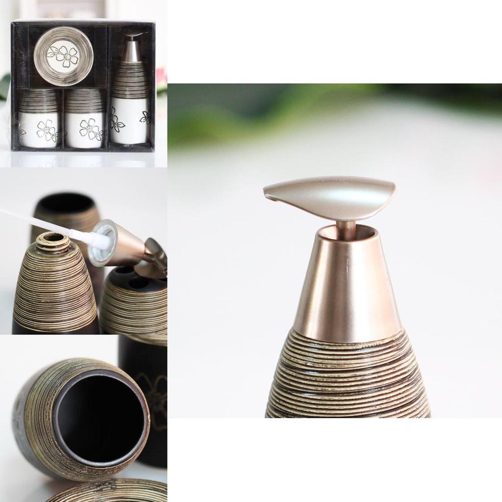 Elegant Ceramic Bath Accessories Collection With Flower Pattern For Gift And Decor