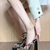 Fashionable and Elegant European and American Sexy Leopard Print Chunky Heel Super High Heels Women's Shallow Opening Sandals