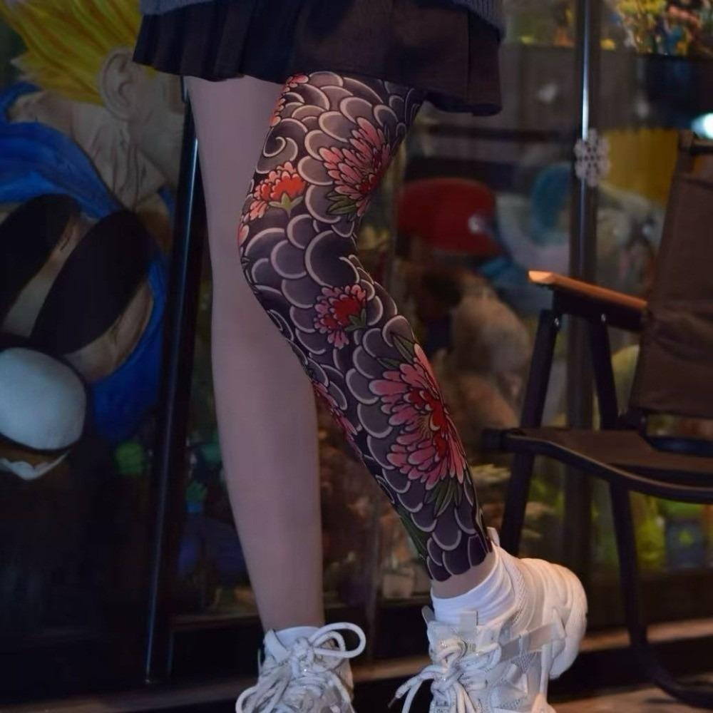 1pc Elastic Tattoo Socks Japanese Style Full Leg Socking Dragon Men Sun-proof Socks  Summer Style 11