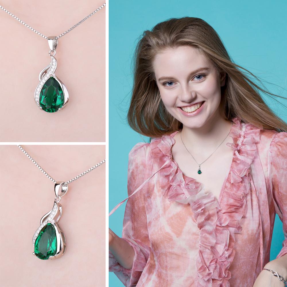 Jewelry Palace Ciondolo Collana in Argento Sterling 925 con Smeraldo Nano Sintetico per Donna Senza Catena