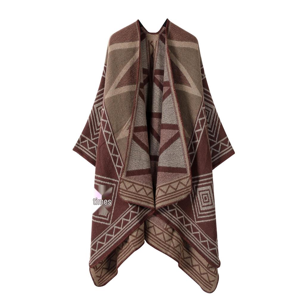 Solid Color Striped Shawl Cardigan: Warm, Versatile Imitation Cashmere Scarf for Autumn and Winter