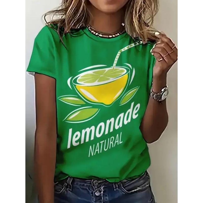 Mode Dames Ronde Hals Korte Mouw 3D Fruitkleur Print Fruit Korte Mouw Ronde Hals T-shirt