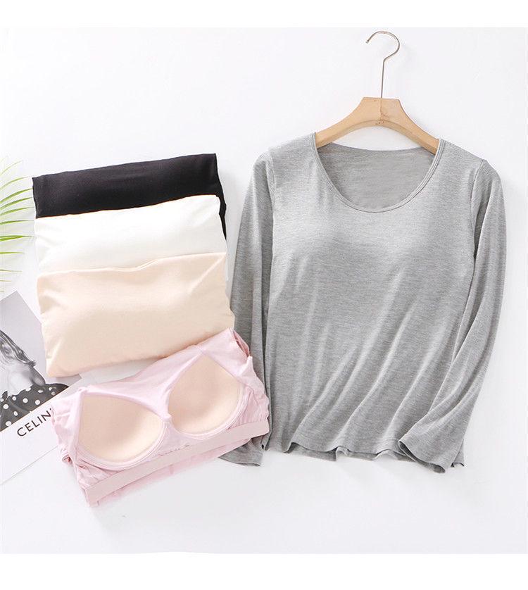 Modal Long Sleeve Thermal Undershirt with Built-in Padded Bra for Women