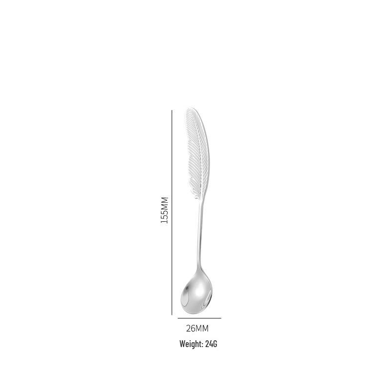 304 Stainless Steel Feather Spoon & Fork Set: Creative Wing Design for Kids, Coffee, and Parties