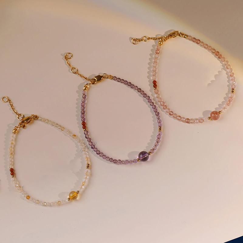 Natural Nanhong amethyst beaded bracelet light luxury high-end fine bracelet simple small fresh sweet jewelry women