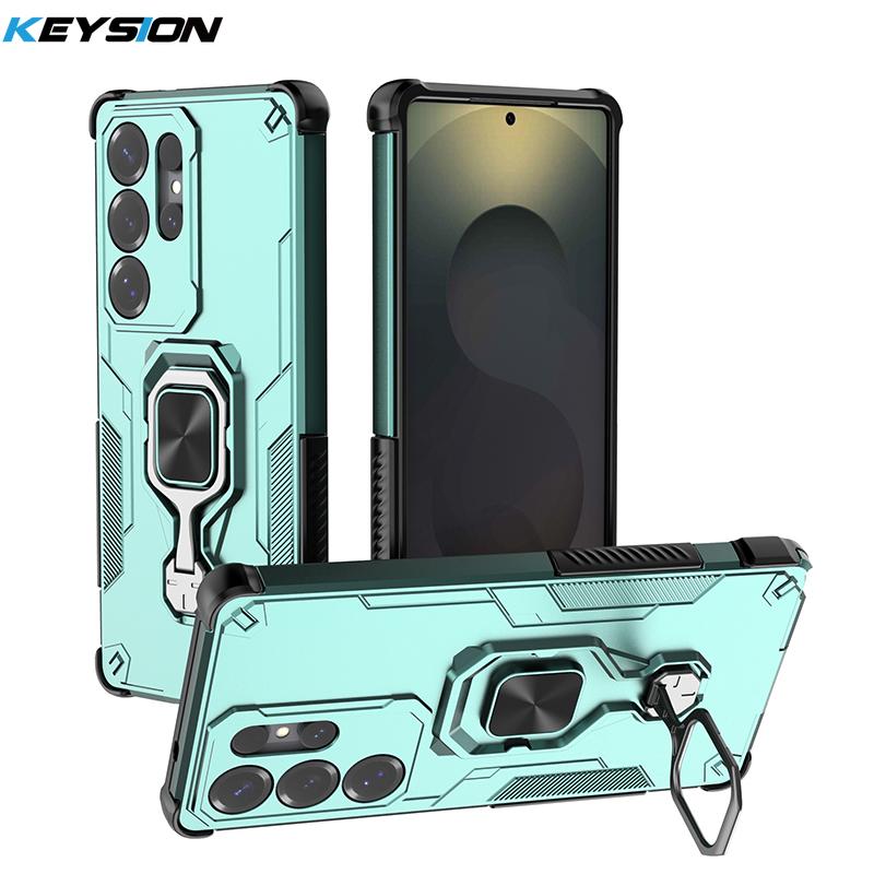KEYSION Etui odporne na wstrząsy do Samsung S25 Ultra 5G Miękki silikon + PC Pionowy metalowy stojak na telefon Tylna obudowa do Galaxy S25+ Plus