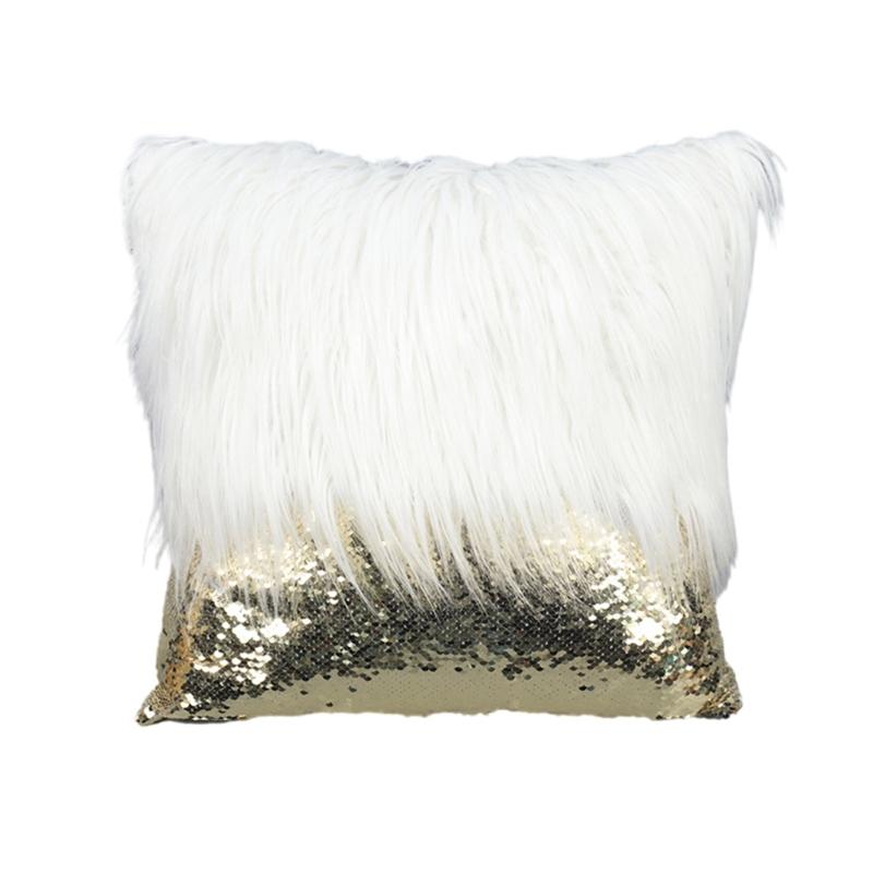 Fashion Long Furs Sequins Patchworks Decorative Cushions Cover Bling Embroidered Square Pillow Cover Cushions Case