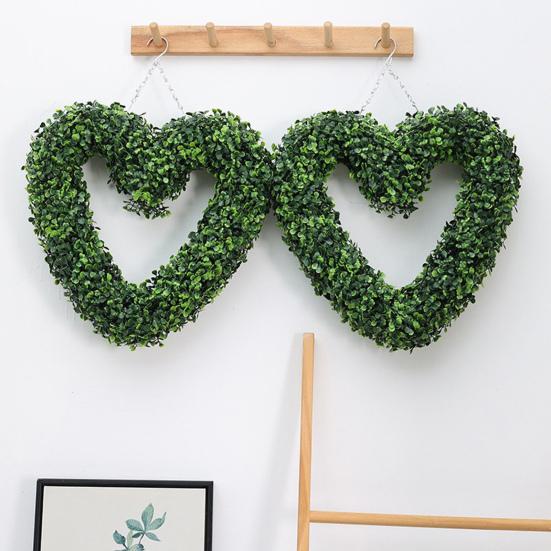 Artificial Heart Plant Wall Door Window Decor for Wreath Fake Green Indoor Outdoor Use No Care
