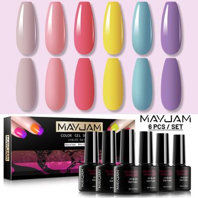 MAYJAM 6 יח'\סט צבעוני לק ג'ל לספוג כבוי LED מנורת ג'ל לק DIY ערכת מניקור 8ML ציפורניים ג'ל עיצוב אמנות ציפורניים מתנות לשנה החדשה