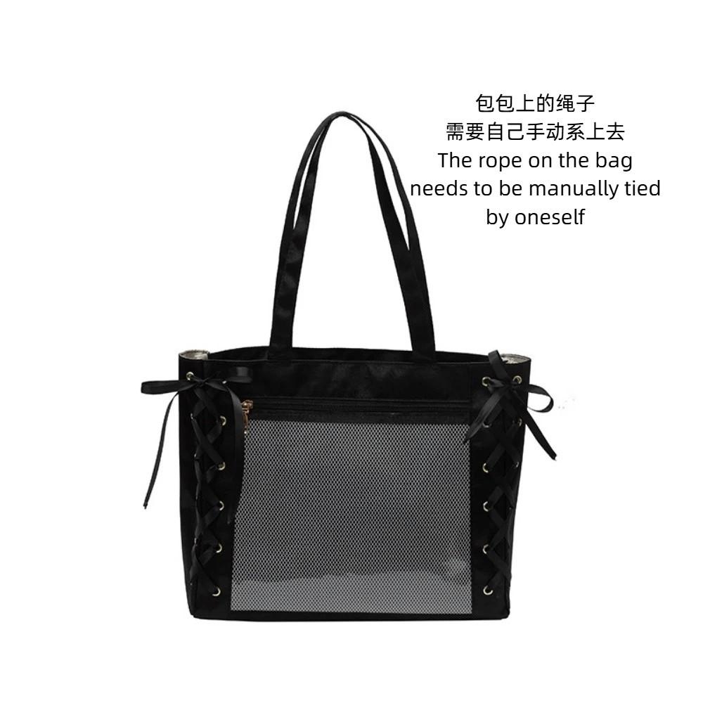 Японская сумка JK с лентой, большая вместимость, прозрачная сумка через плечо с бантом-лентой, для ежедневного использования чёрный