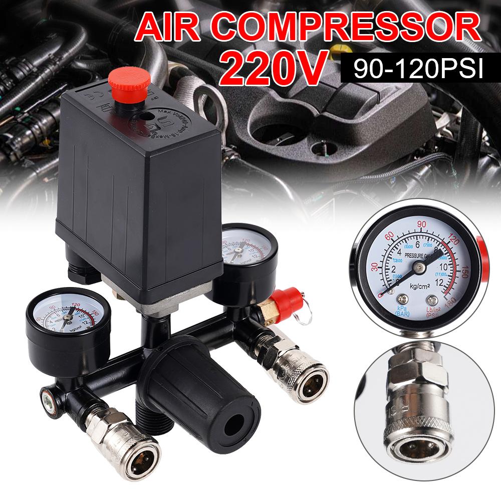 220V/380V Air Compressor Bracket 90-120psi With Switch Manifold Pressure Regulator Aluminum Alloy Safety Pressure Valve
