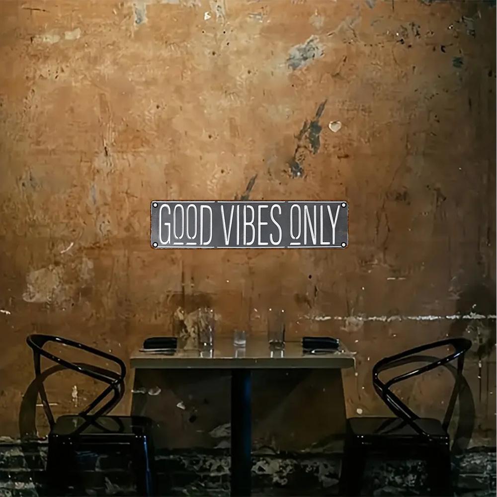 Hliníková cedule Only Good Vibes" - 16 x 4 palce | Odolné kovové nástěnné umění s UV potiskem pro domácí, barové, kavárny a venkovní dekorace