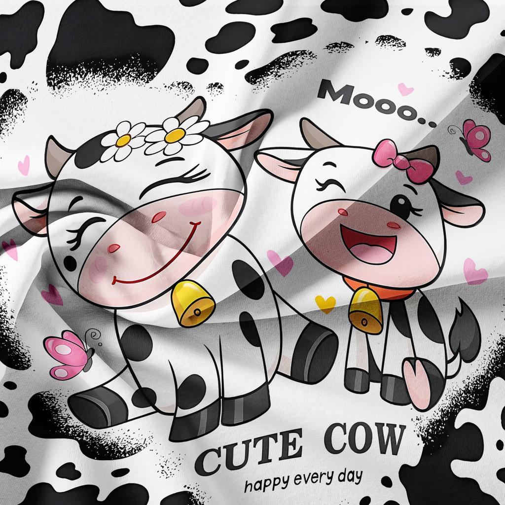 3pcs Love Heart Cow & Letter Butterfly Print Animal Theme Bedding DuBreathable Polyester, Machine Washable, All-Season