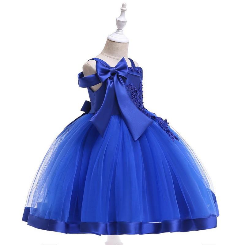 Girls One Shoulder Princess Dress Bowknot Party Performance Gown Kids 110-150cm