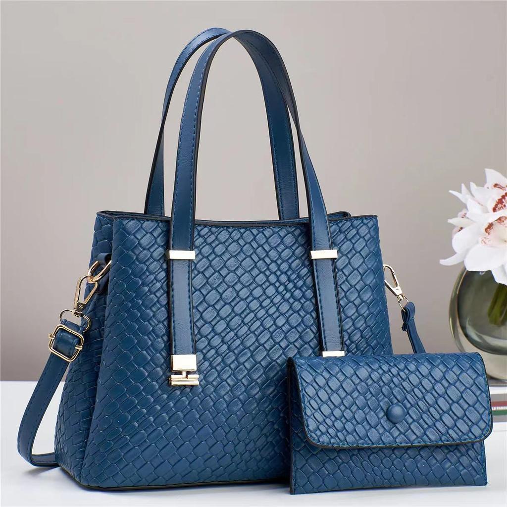 Large Capacity Handbag For Women Woven Leather Satchel Tote Bag Lady Shoulder Bags with Matching Purse Wallet For Work Travel