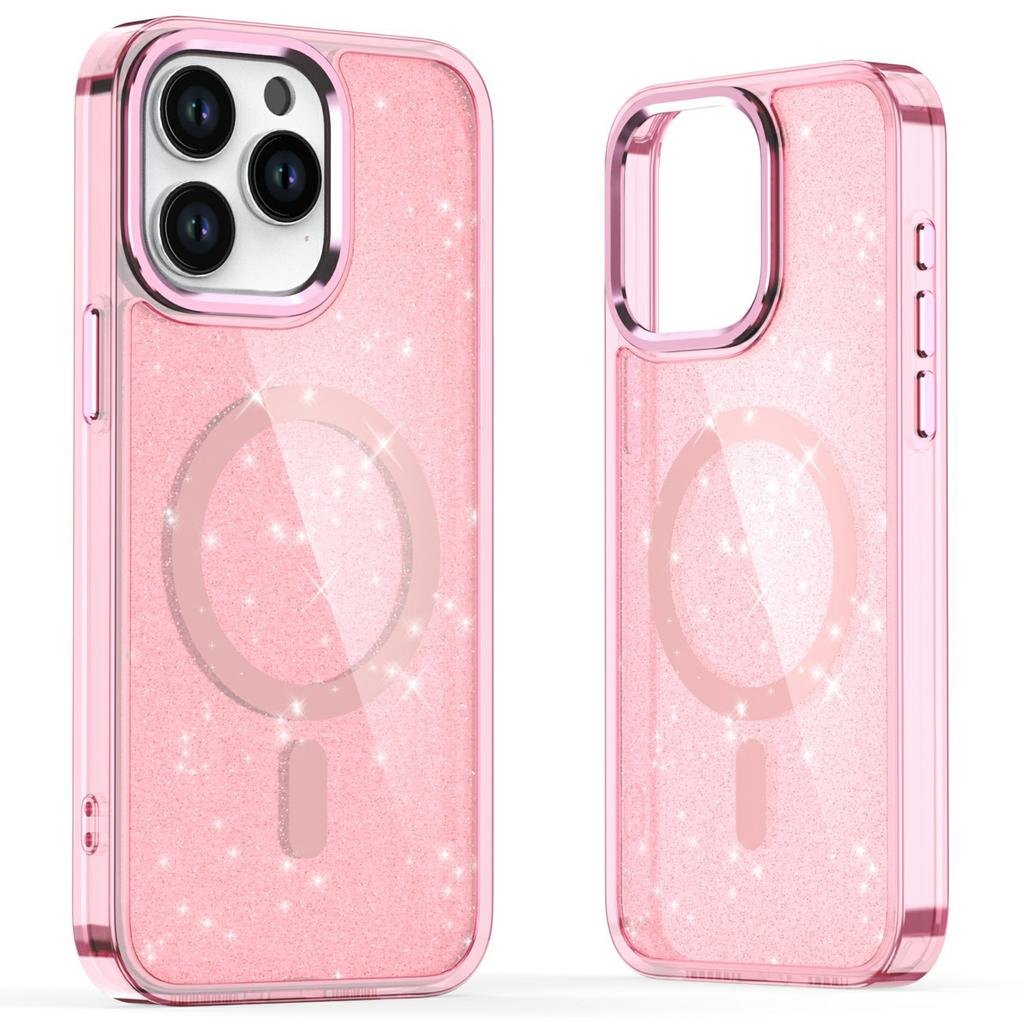 For iPhone 16 Pro Magnetic Case Glitter Design TPU+PC Phone Cover