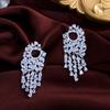 Zircons Luxury Clear White Cubic Zircon Symmetry Long Tassel Earrings for Women Trendy Engagement Wedding Jewelry Gifts E1148