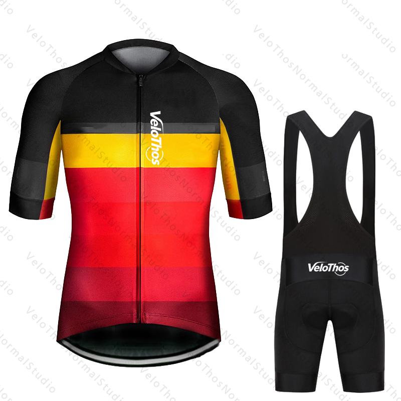 VeloThos Cycling Jersey Set and Bib Shorts Summer Short Sleeve Sport Camping Pro Race Bicycle Clothing MTB Ropa Maillot for Men