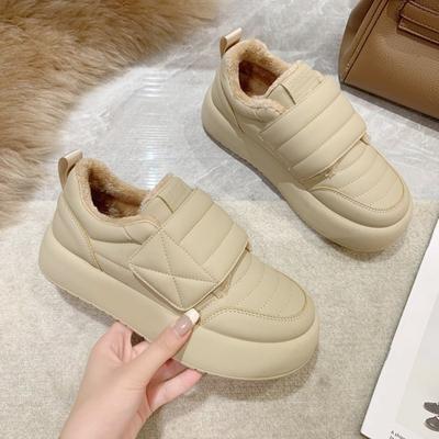 Bread Shoes Cotton Shoes Women's Winter Velvet New Flat-bottomed One-pedal Low-top Snow Boots