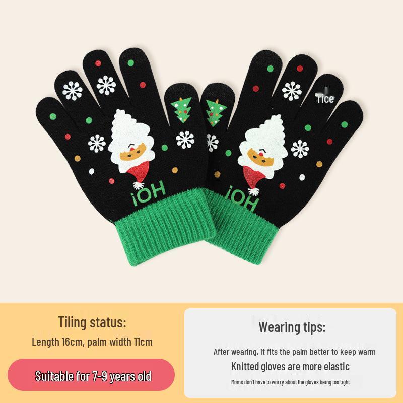 Gants d'hiver en laine à écran tactile dessin animé pour enfants et hommes - Conception à cinq doigts résistante au froid