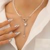 Fashion Vintage Black Geometric Crystal Chain Zircon Crystal Heart-Shaped Pendant Necklace for Women Female Boho Jewelry