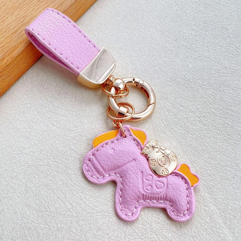 Leather Charms Cartoon Pony Pendant Bag Pendant Creative Lucky Horseback Money Bag Accessories New Year Gift