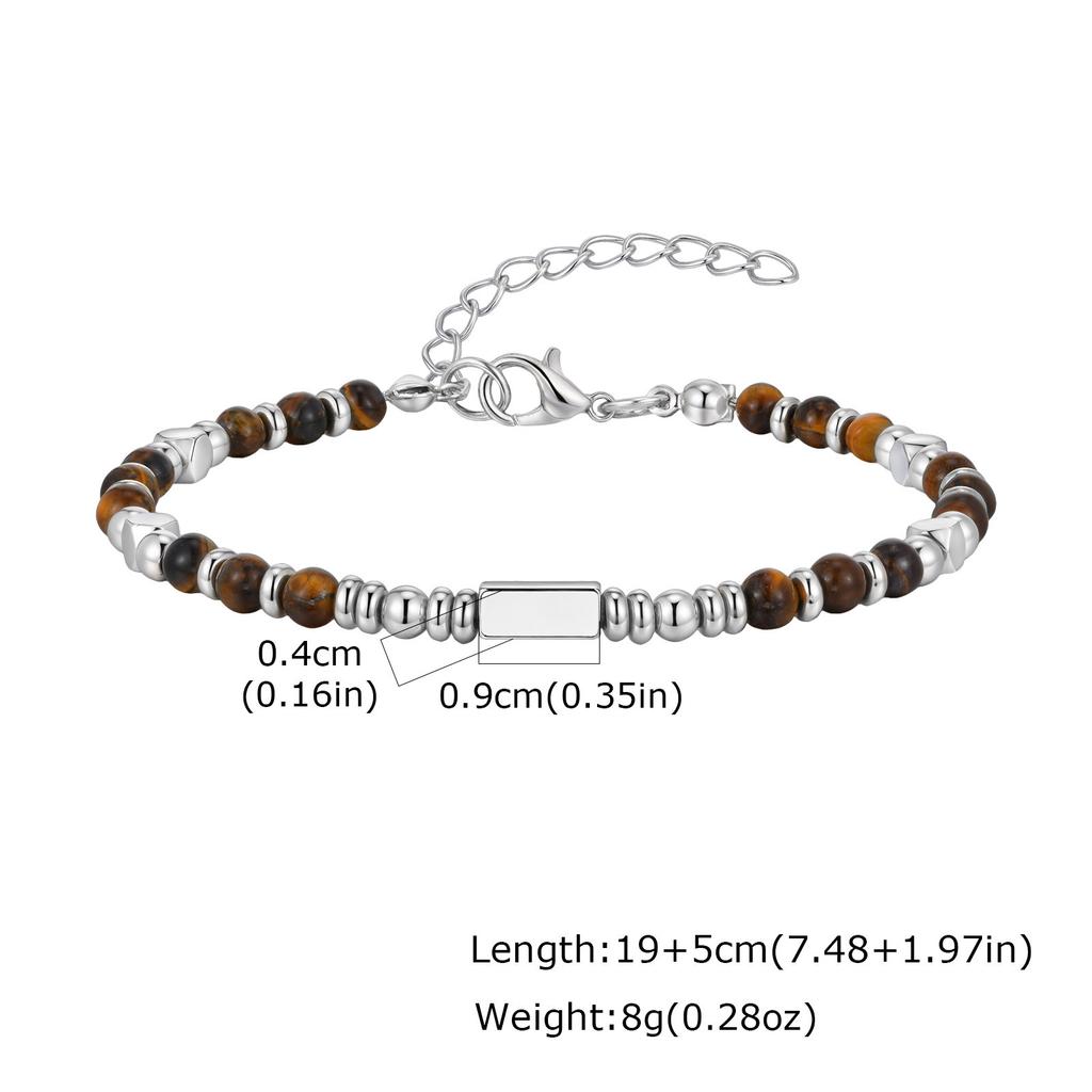 Crystal Wheel Beaded Bracelet for Men Boys,Stainless Steel Tube Natural Stone Wristband,Stylish Bohemian Jewelry Gift