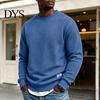 Mens Casual Crewneck Sweatshirt Men Sweatshirt, Soild Color Geometric Texture Ribbed Cuff Hem Loose Fit Pullover Shirt for Office Street Daily