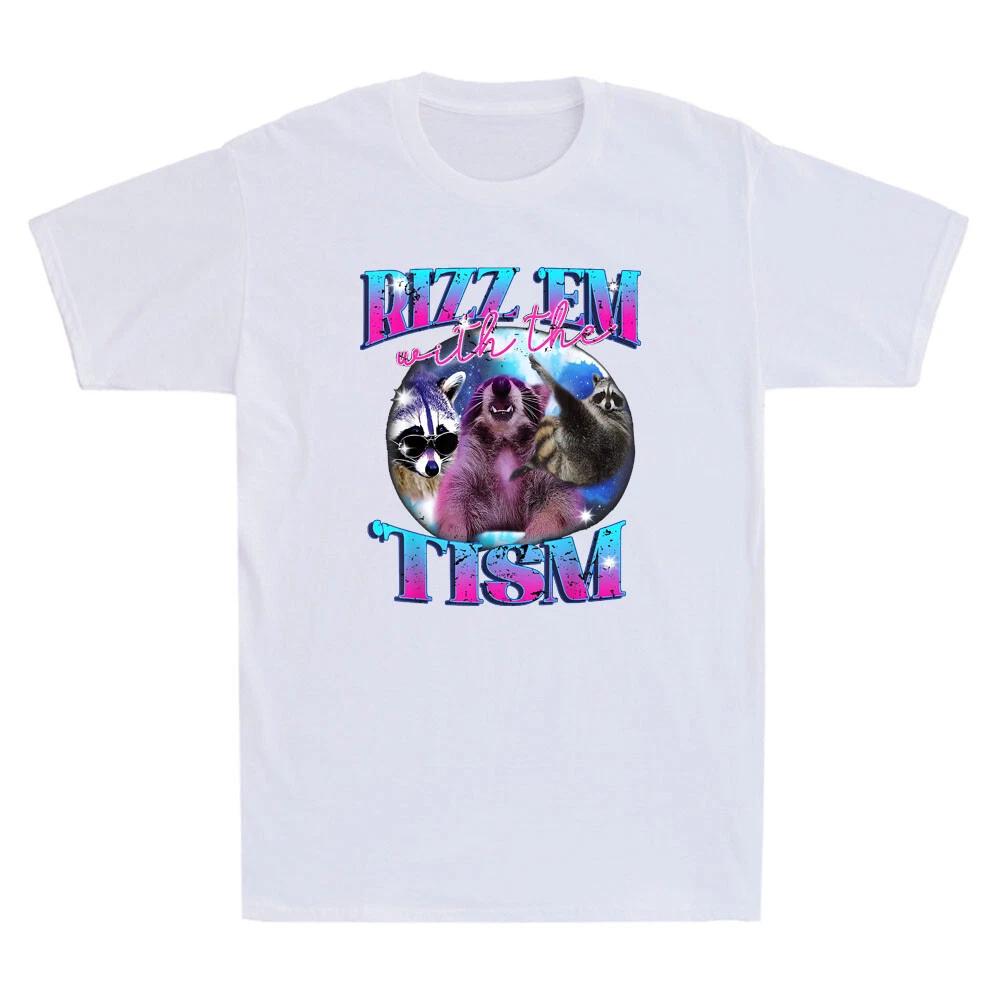 Men Funny Raccoon Graphic T Shirt Neon Meme Humor Animal Print Casual Cotton Short Sleeve Tee 4XL