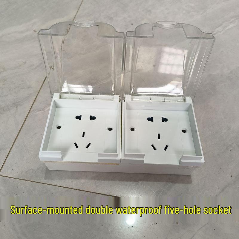 Type 86 Waterproof Five-Hole Socket with Switch, Splash-Proof Box for Bathroom and Outdoor Use