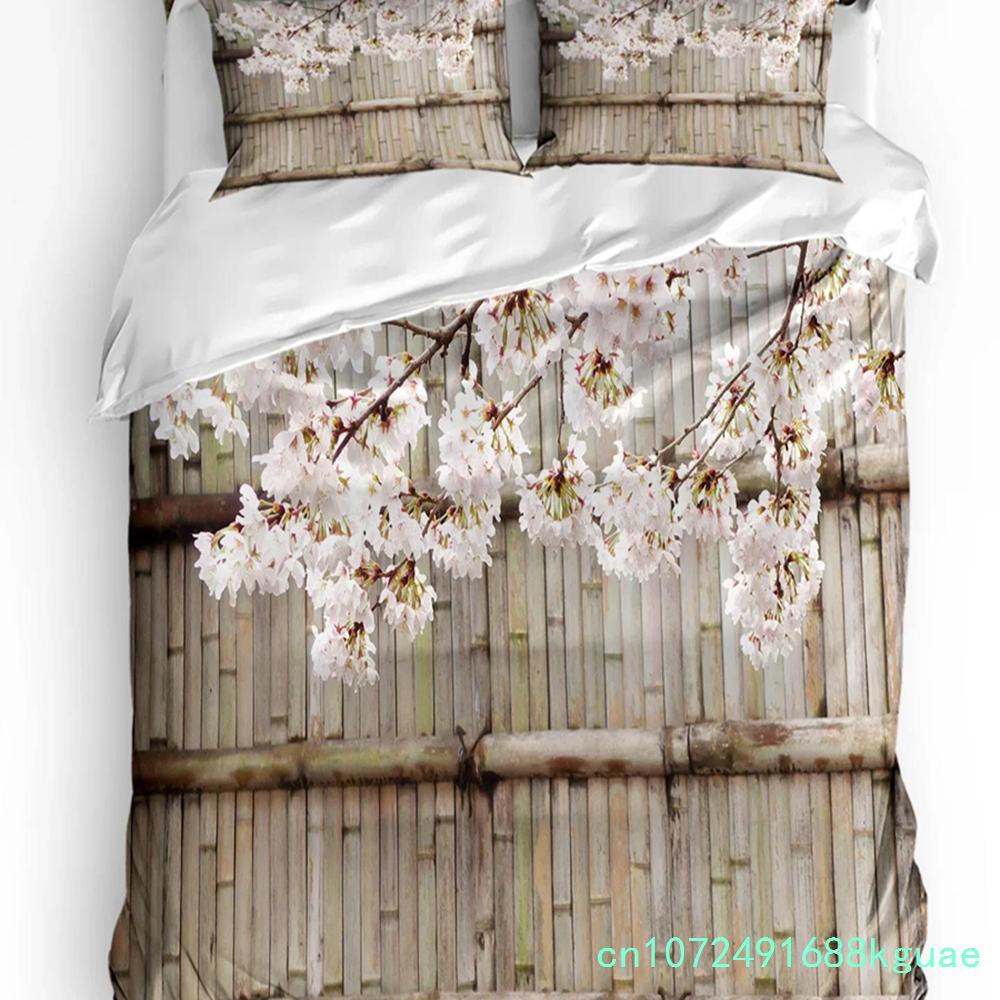 Japanese Style Cherry Blossoms Pink Bedding Set 3pcs Duvet Cover Pillowcase Kids Adult Quilt Cover Double Bed Set Home Textile