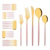 Set di posate con manico rosa da 30 pezzi, Servizio di posate in acciaio inossidabile per 6 persone, Coltelli, forchette, cucchiai moderni, Lucidatura a specchio