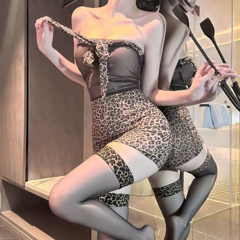 Sexy Lingerie Female Pure Desire Hottie Nightclub Girl Leopard Print Tube Top Hip Skirt Sexy Perspective Ol Secretary Uniform