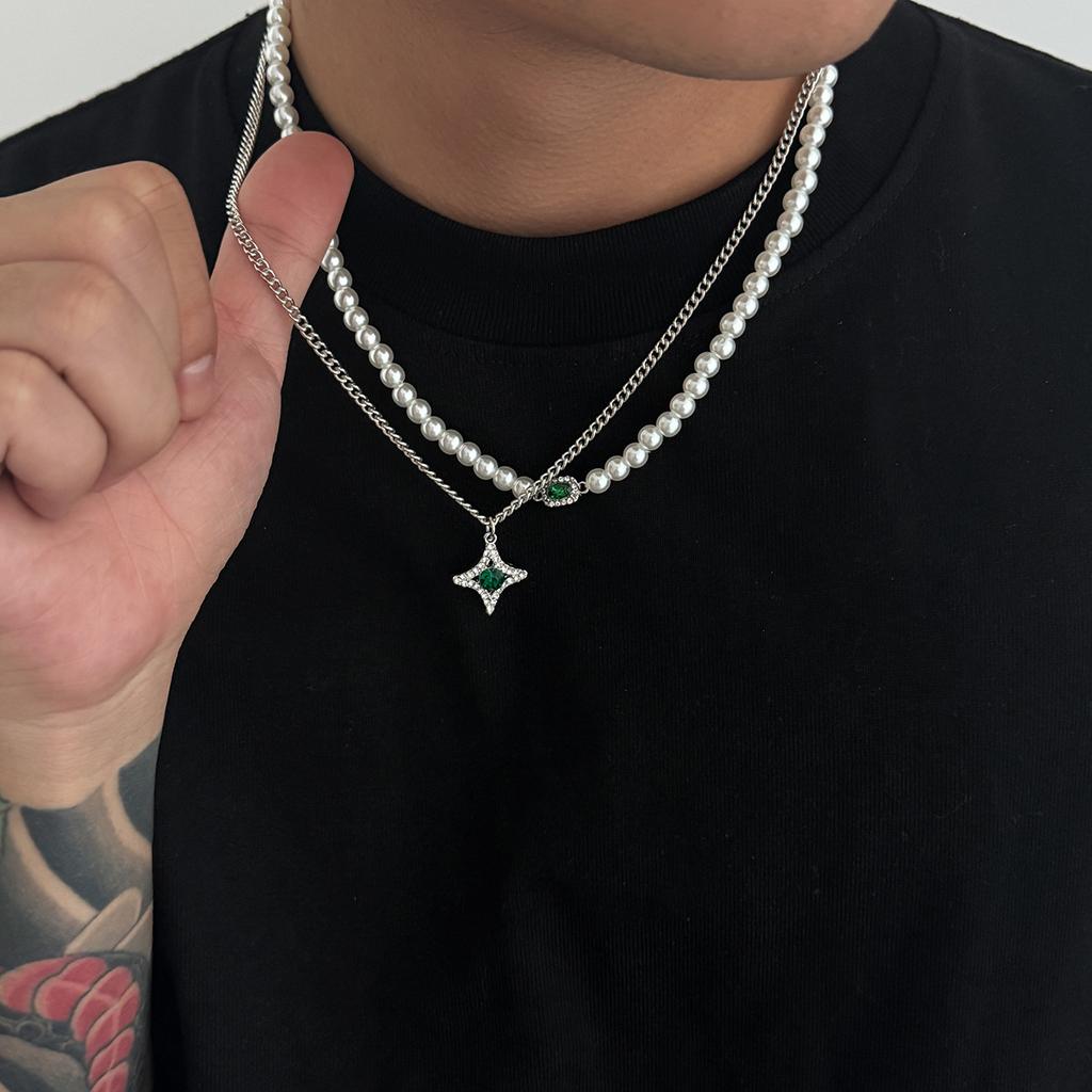 European and American Jewelry, Men's Pearl Extra-secret Chain Necklace Set, Trendy Hip-hop Style High-end Necklace Accessories