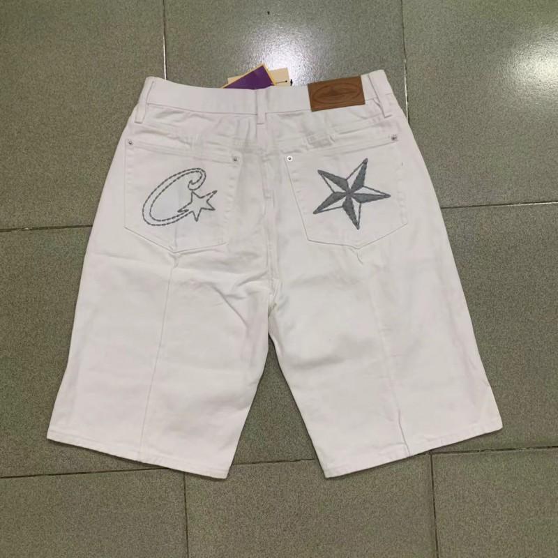 Corteiz White Denim Western Jacket Loose Short Jeans Set Men American Retro Style Casual Wear