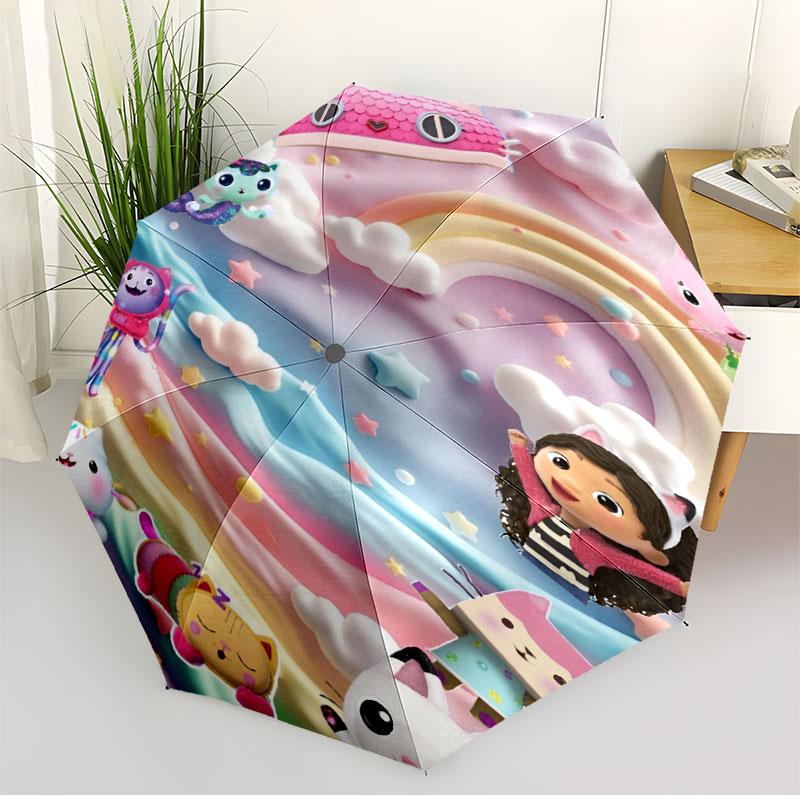 Gabby's Dollhouse Print Automatic Open Close Umbrella, Portable Foldable Umbrella, for Outdoor Commute Camping Trip, Ideal Birthday Gift