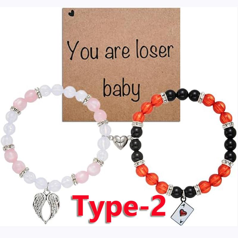 Hazbin Angle Bracelets Anime Merch Cosplay Heart Matching Bracelets Gifts for Women Men with You are Loser Baby Card