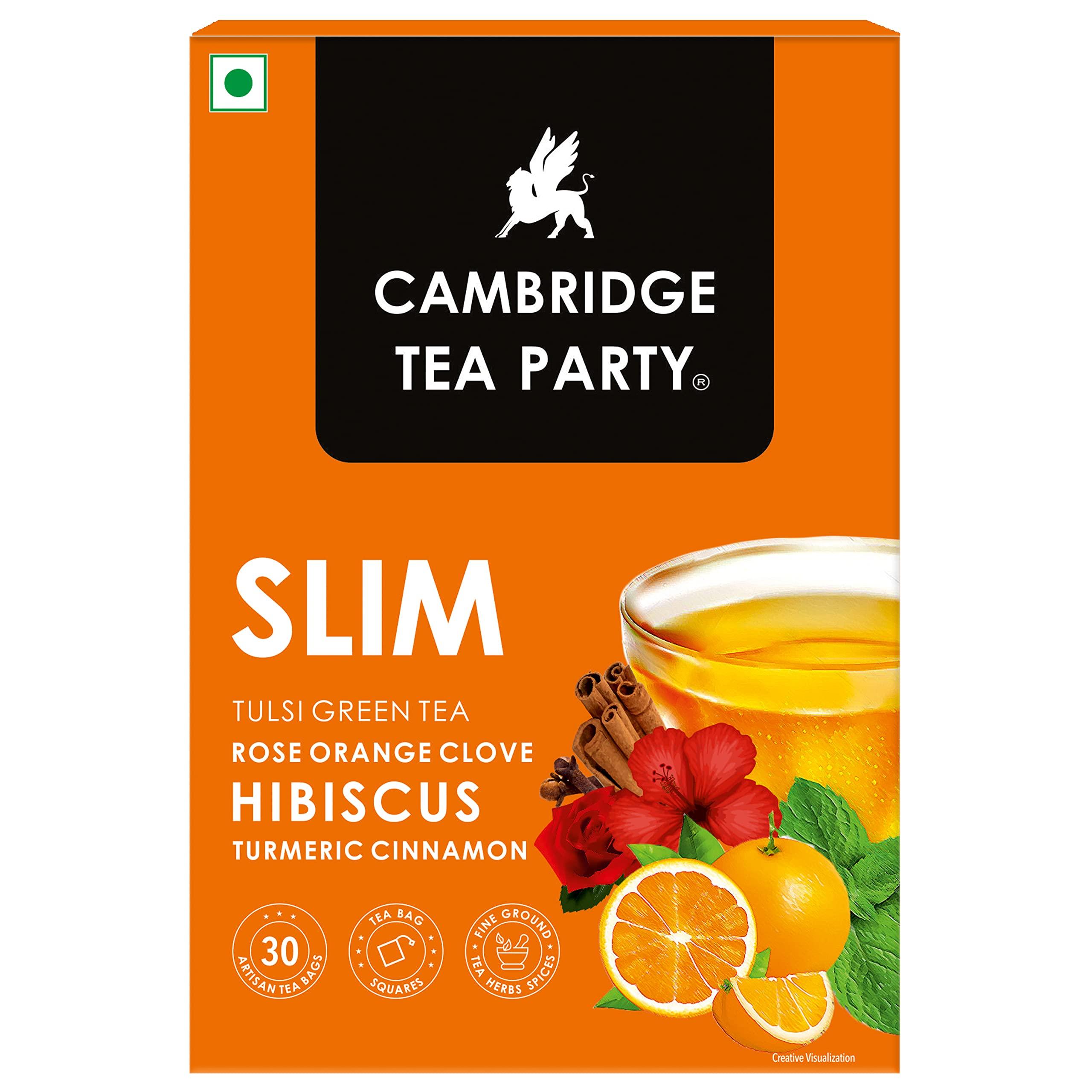 Cambridge Tea Party Slim 30 чайных пакетиков, Гибискус Гвоздика Апельсин Роза Куркума Корица Тулси Зеленый чай (иммуностимулятор с натуральными витаминами, очищение,