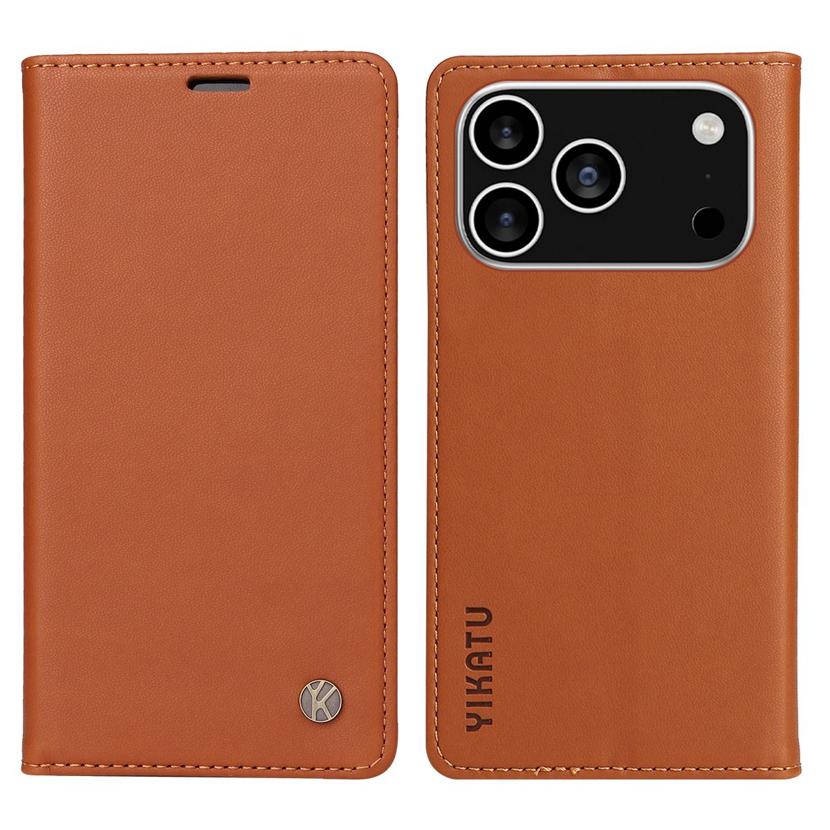 

For iPhone 17 Pro Phone Cases YIKATU Magnetic Closure PU Leather Mobile Cover Brown