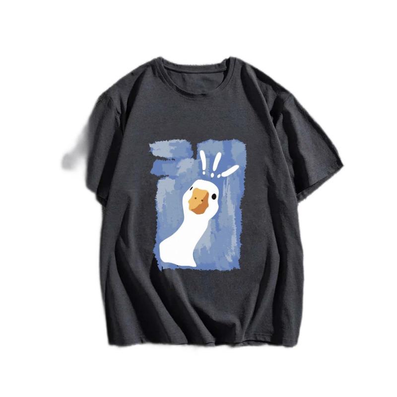 

100% Cotton Women T-shirt Graffiti-art Confused Duck Printed Tees Shirt Summer Loose Tops Fashion Street O-neck Female Clothes XL