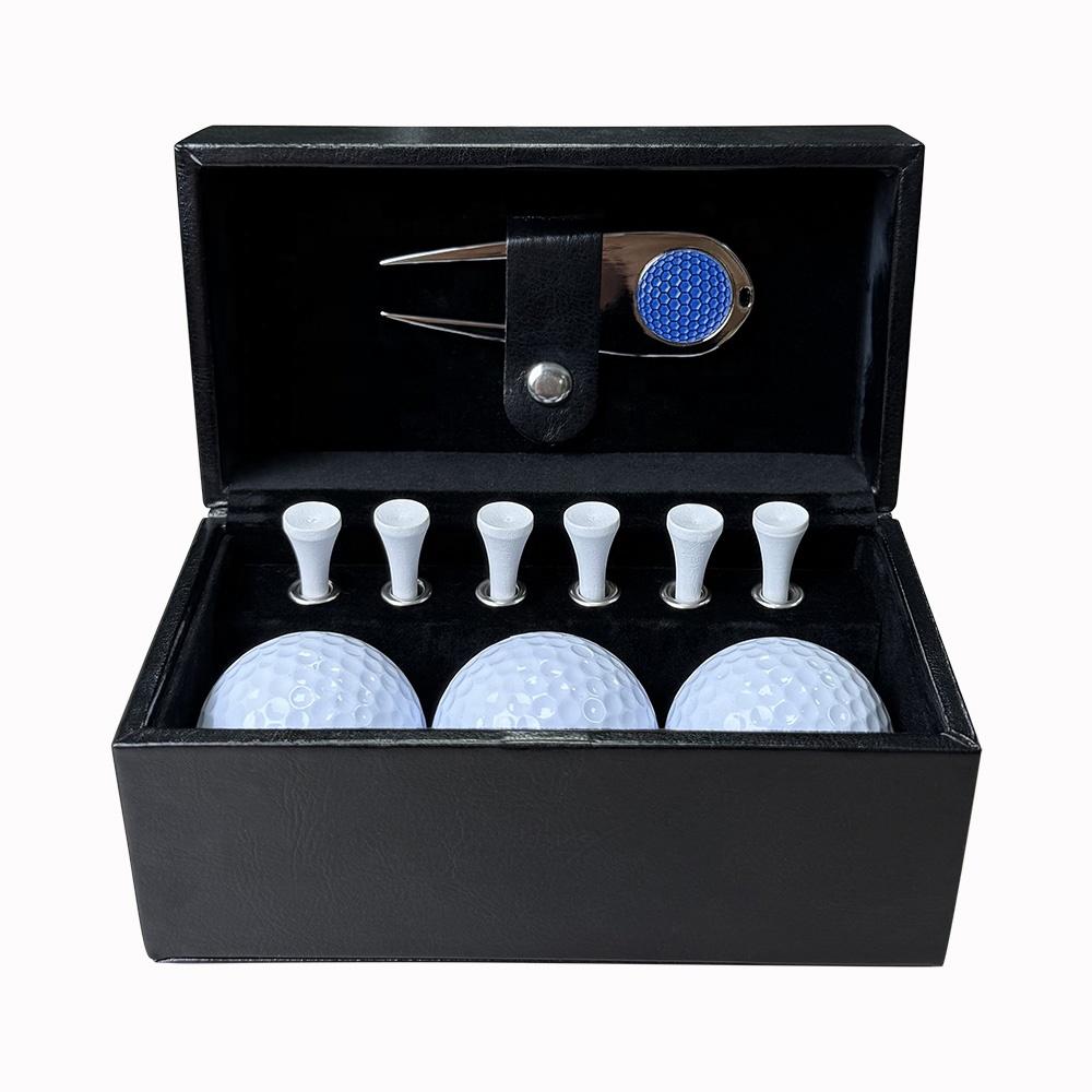 Luxusní kožený golfový dárkový set, Vlastní vysoce kvalitní značkovač jamky, Krabička na uložení golfových míčků a týček, Prémiový golfový suvenýr