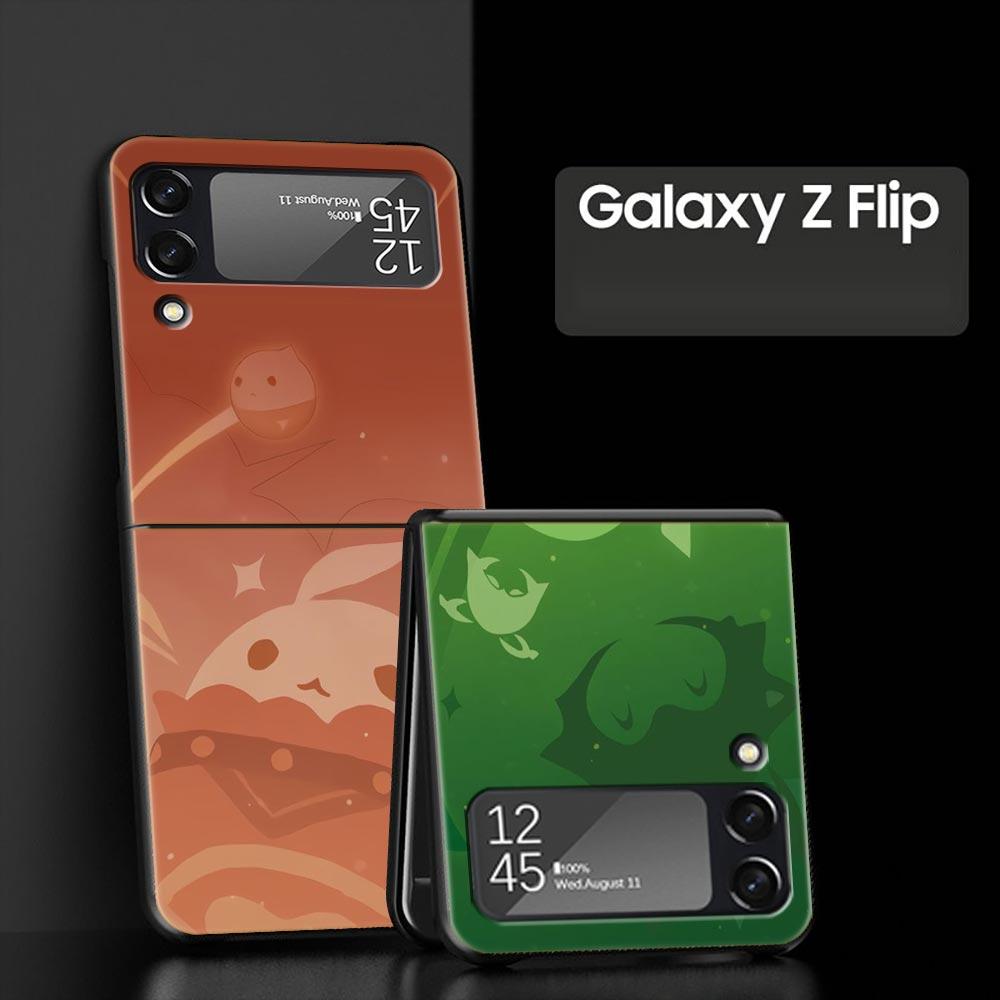 For Samsung Galaxy Z Flip 3 4 5 Hard Black Folding PC Phone Case Genshin Impact Logo For Samsung Z Flip3 Cover Protect Shell