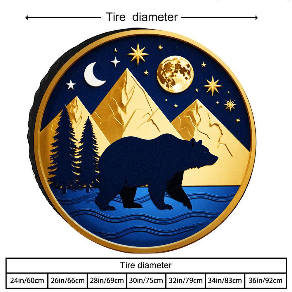Fit For RV, SUV, Truck Tire Cover With All-Weather & Chinese Landscape Design (Bear, Mountain, Star) - Heavy-Duty Polyester Fibe